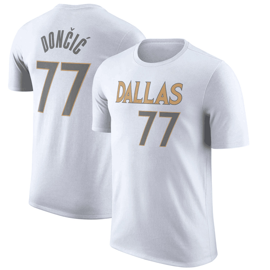 Men NBA Dallas Mavericks 77 Doncic white 2024 T shirt